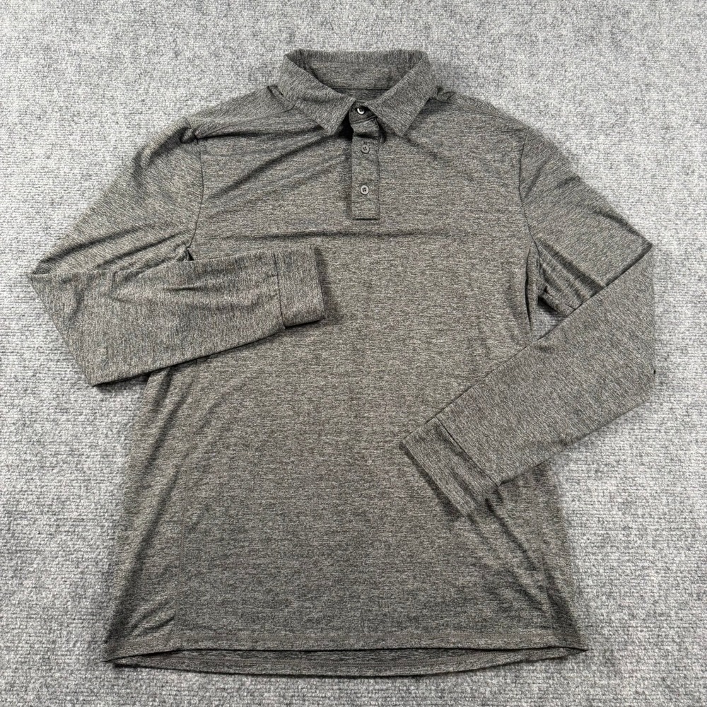 Quince Polo Shirt Mens Medium Gray Long Sleeve Heather Performance Casual